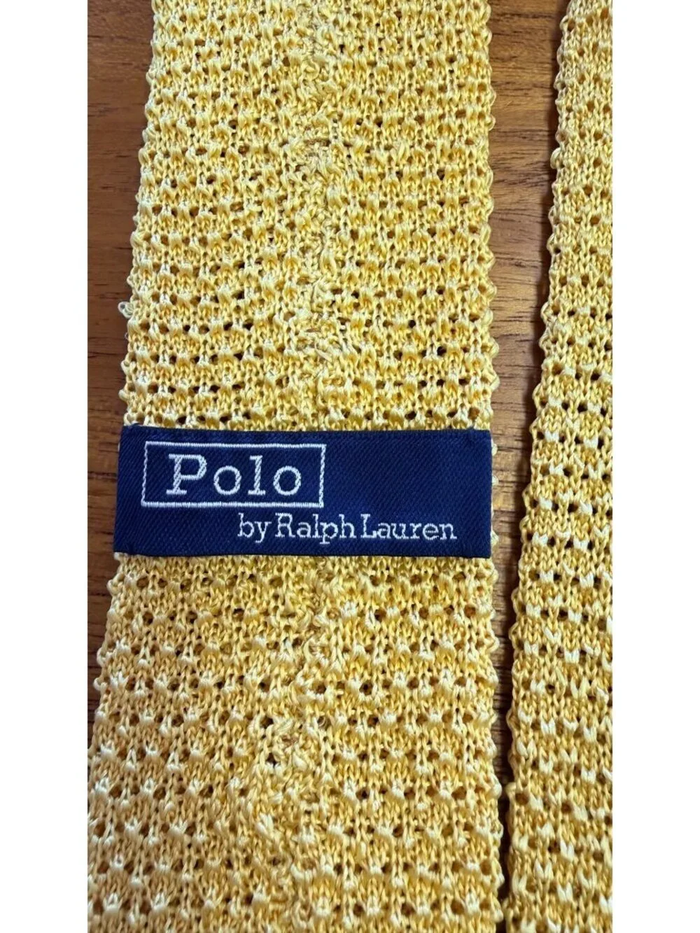 Vintage Polo By Ralph Lauren Yellow Knit Silk Tie Square End Made In Italy